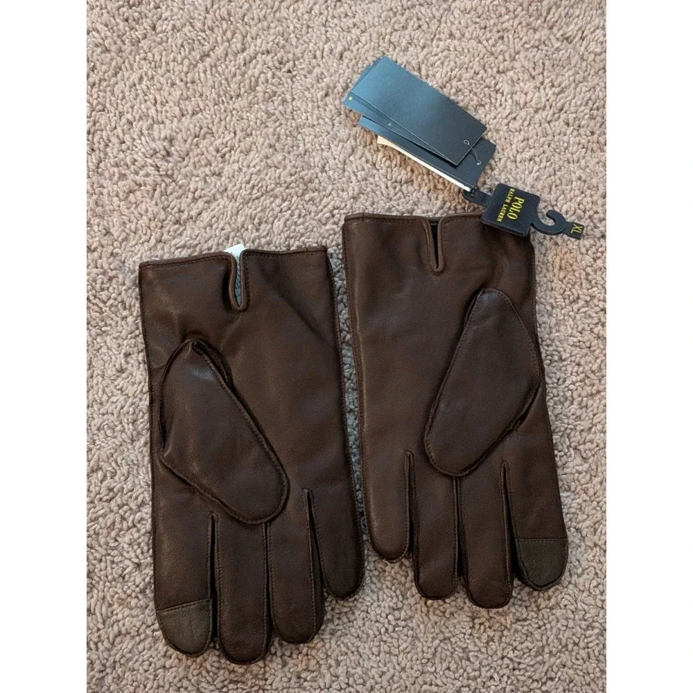 NWT Polo Ralph Lauren Touchscreen Brown Leather Gloves Mens XL Sheepskin Nappa